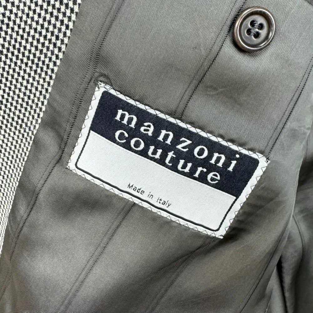 Manzoni Couture Blazer Mens 41 Gray Regular Houndstooth Wool Italy Vintage Coat